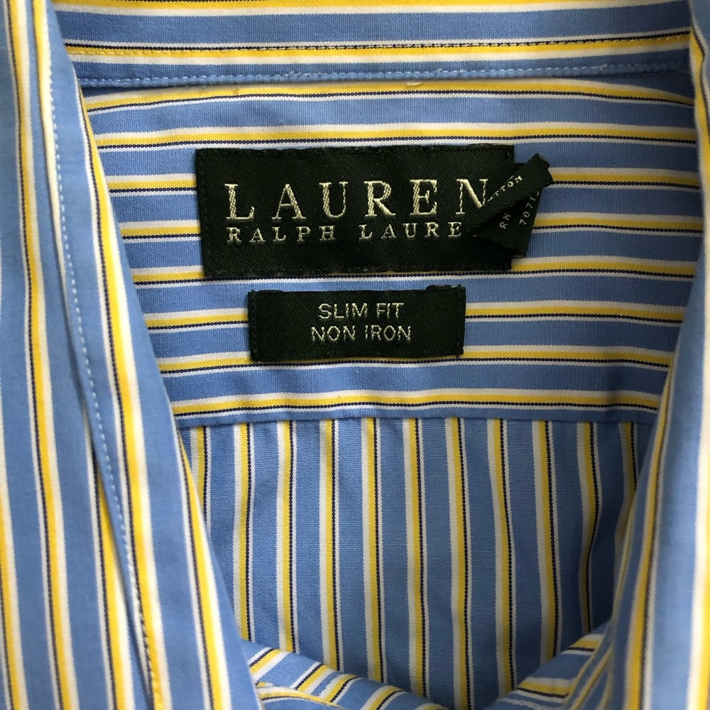 Lauren Ralph Lauren Men’s Slim Fit Oxford Button Down Shirt, Blue Yellow 15.5” - Picture 4 of 5